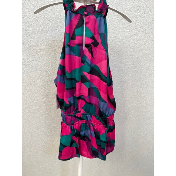 Nine West Size Large NWT Pink Green Flowy Halter Neck Tank Top Blouse Shirt - Picture 5 of 6